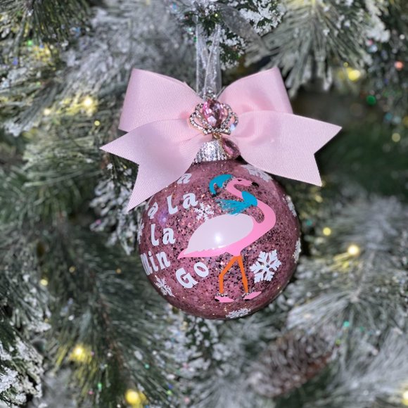 Pink Flamingo Glitter Christmas Tree Ornament, Customized Personalized, Holiday - Picture 9 of 16